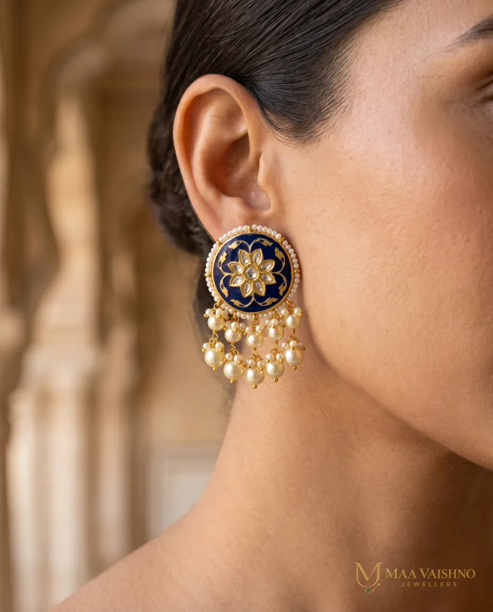 22kt Gold Polki Meenakari Studs — product photograph