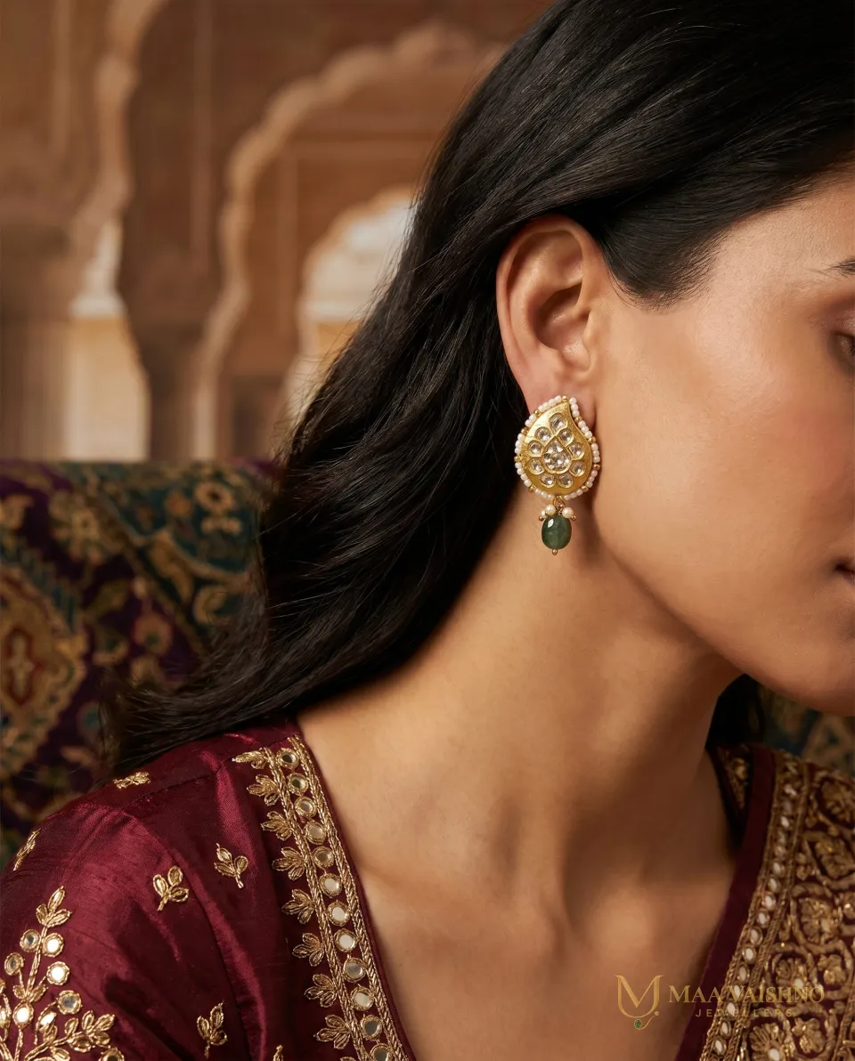 22kt Gold Polki Pear Shaped Earrings — product photograph