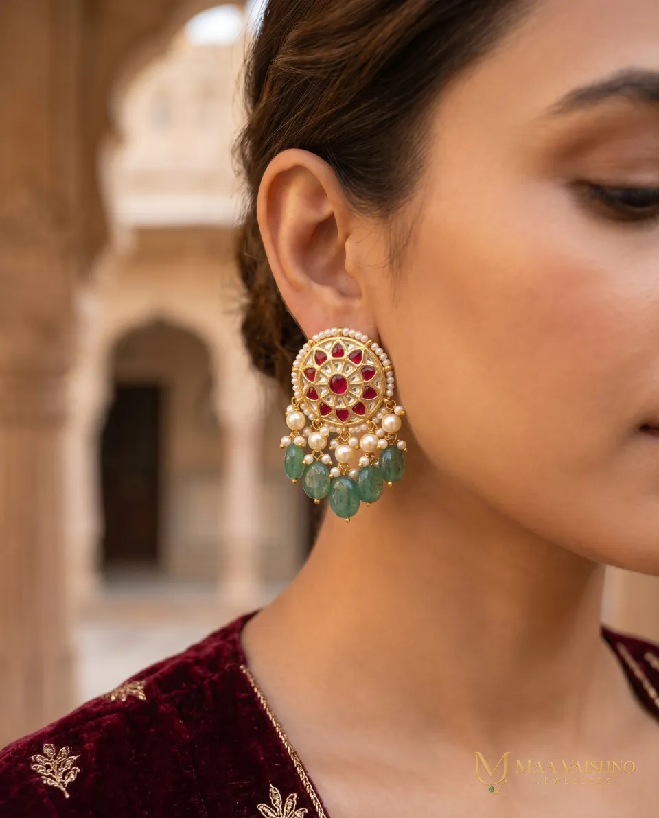 22kt Gold Polki Sun Earrings — product photograph