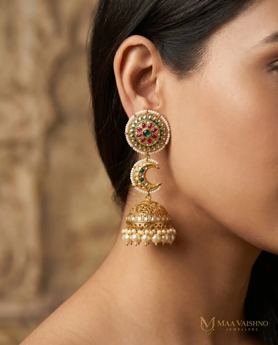 22kt Gold Polki Stud Chand Jhumki — product photograph