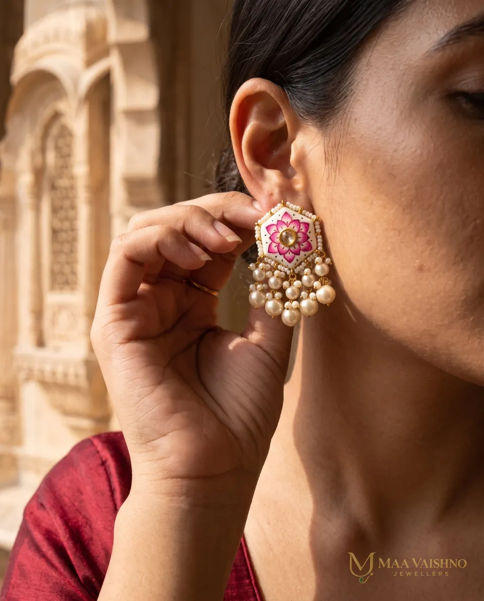 22kt Gold Polki White Meenakari Studs — product photograph