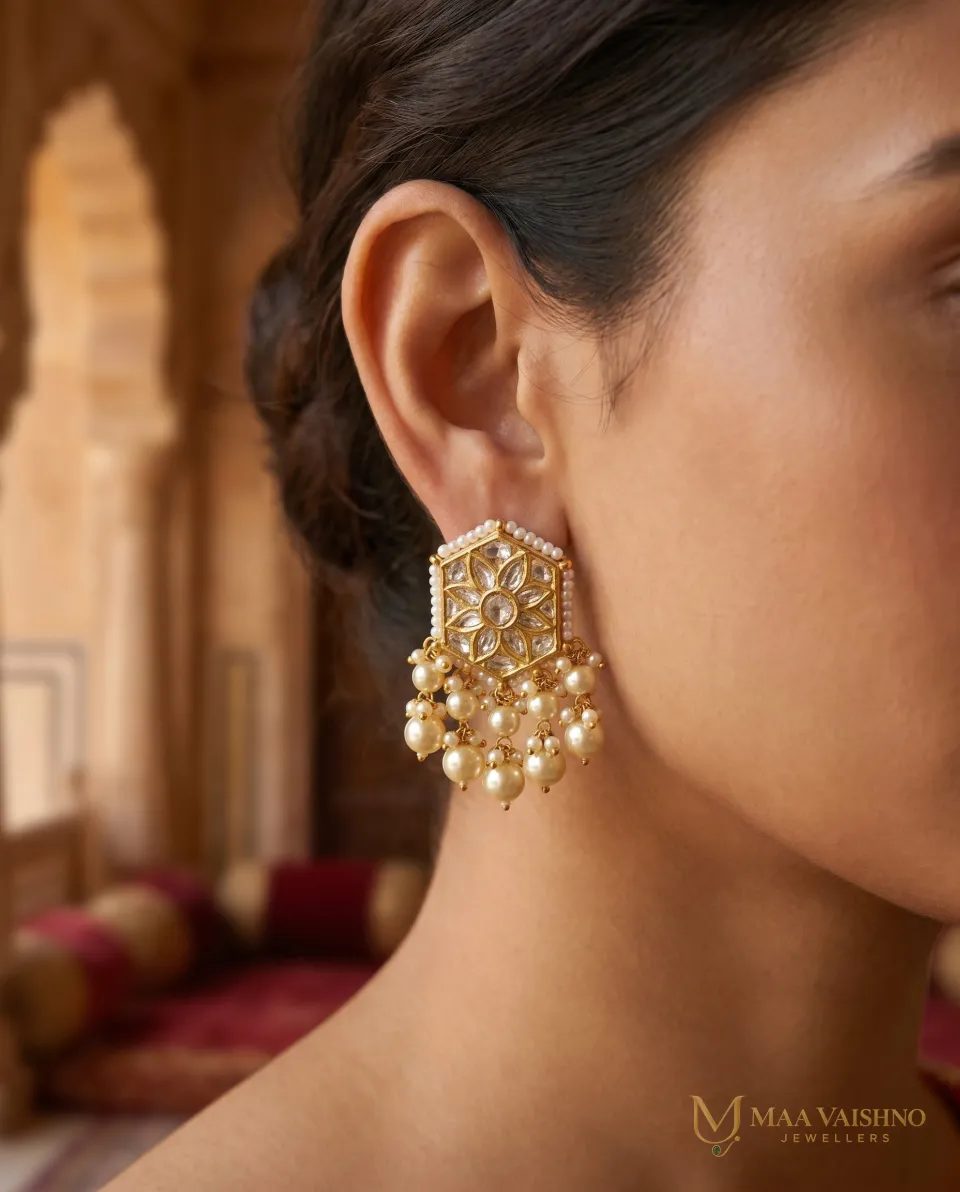 22kt Gold Polki Antique Finishing Earrings — product photograph