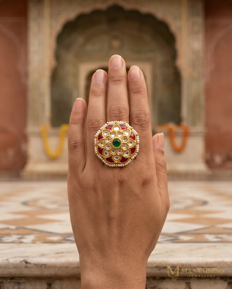 22kt Gold Kundan Polki Radial Ring — product photograph