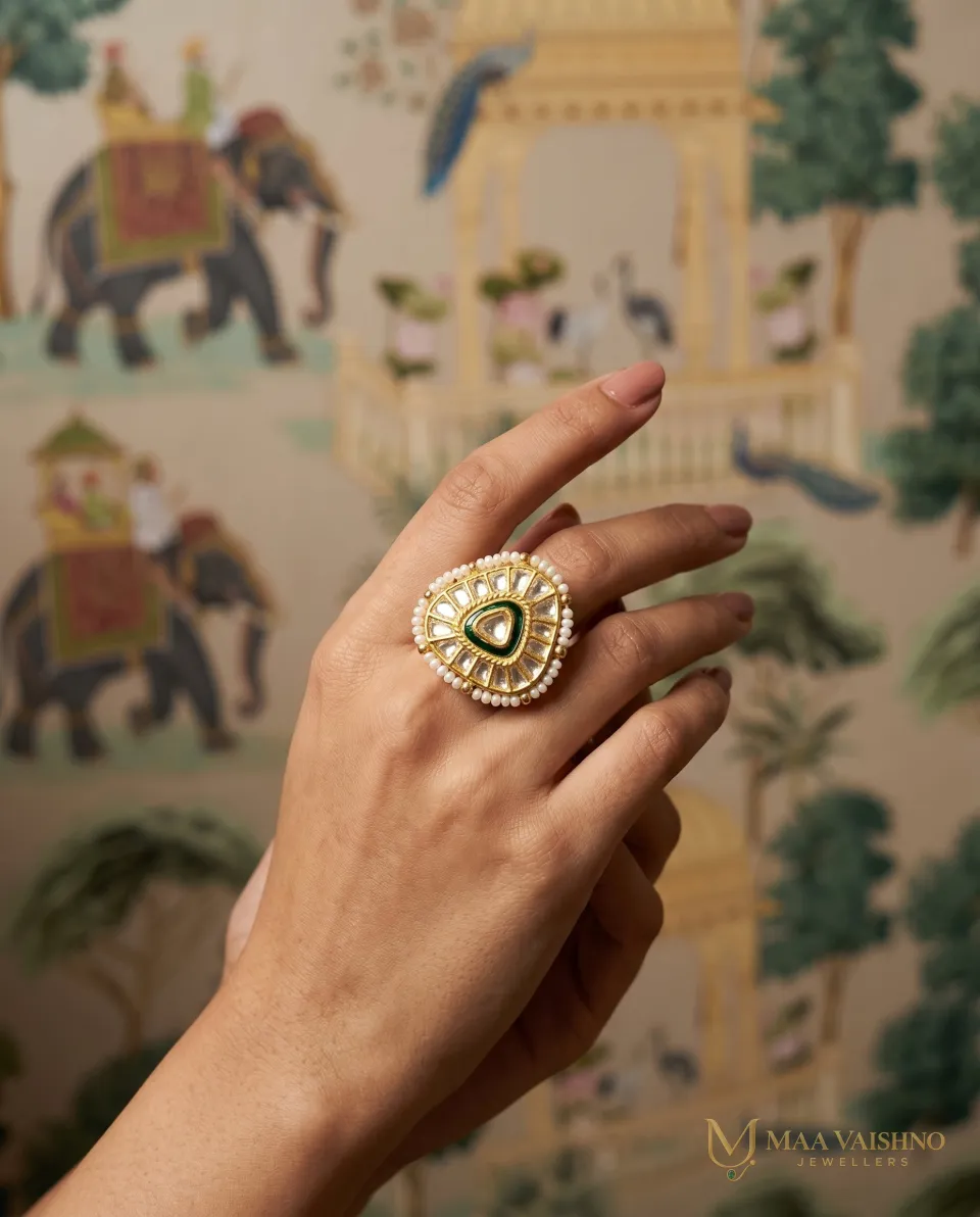 22kt Gold Polki Triangle Ring — product photograph
