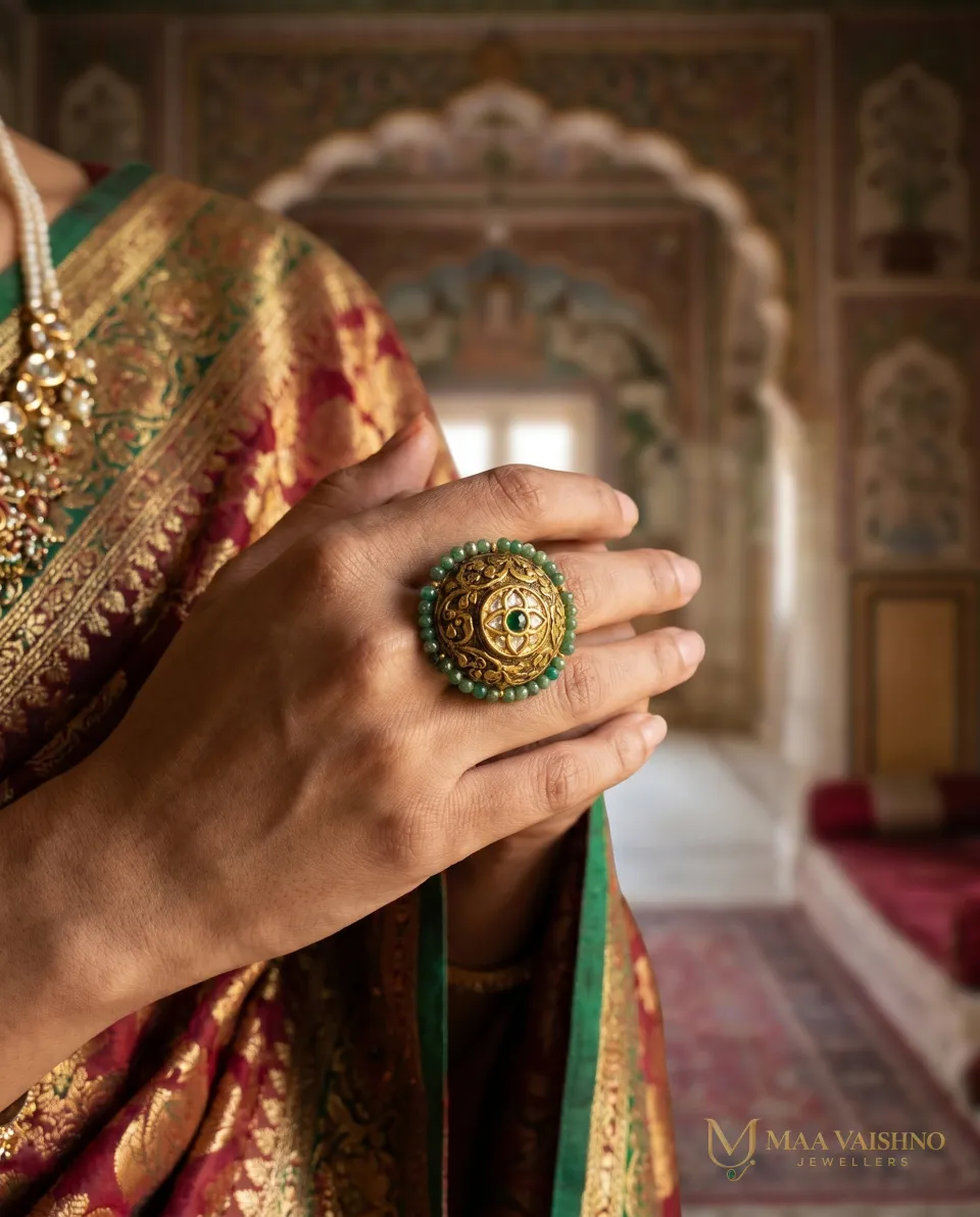 22kt Gold Polki Antique Intricate with Gold Band Ring — product photograph