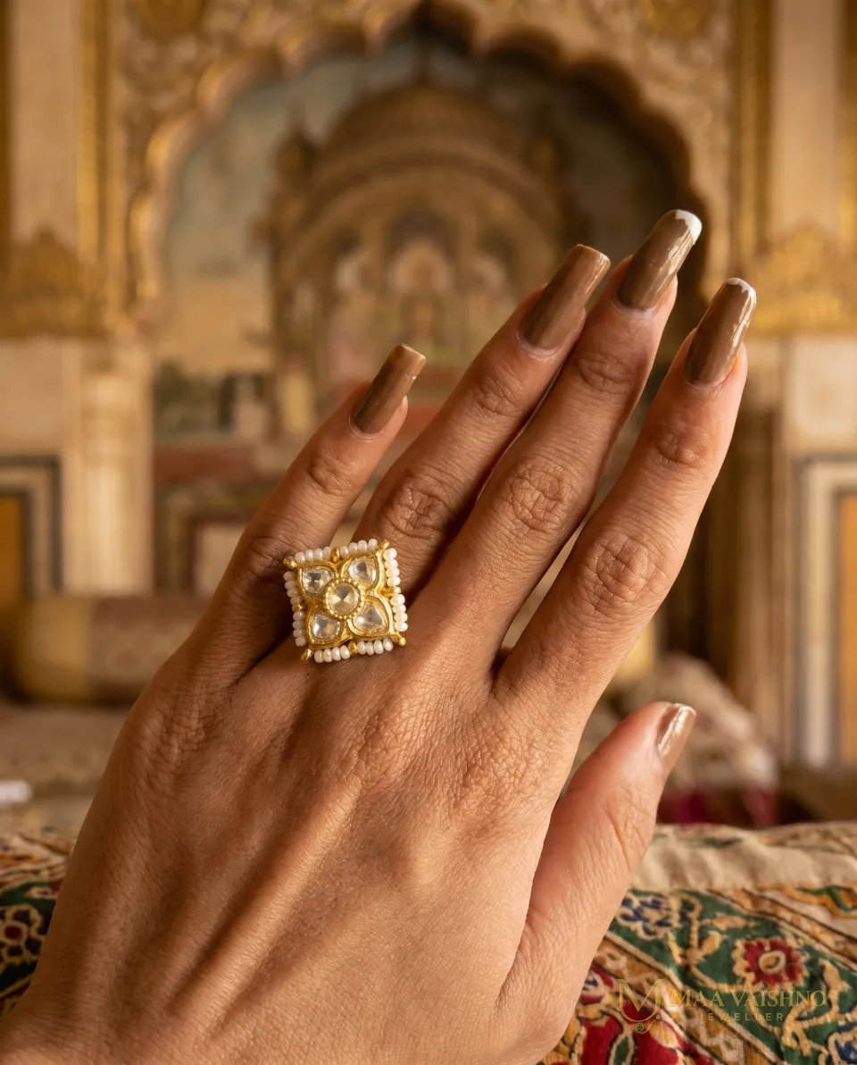 22kt Gold Polki Petal Ring — product photograph