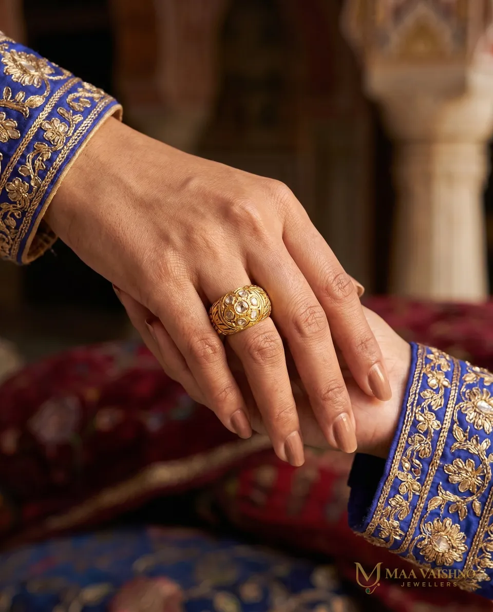 22kt Gold Polki Flower Ring — product photograph