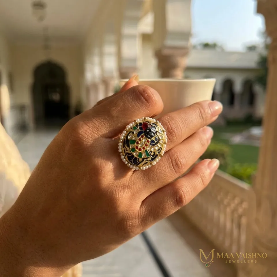 22kt Gold Polki Shreenathji Motif Cocktail Ring — product photograph