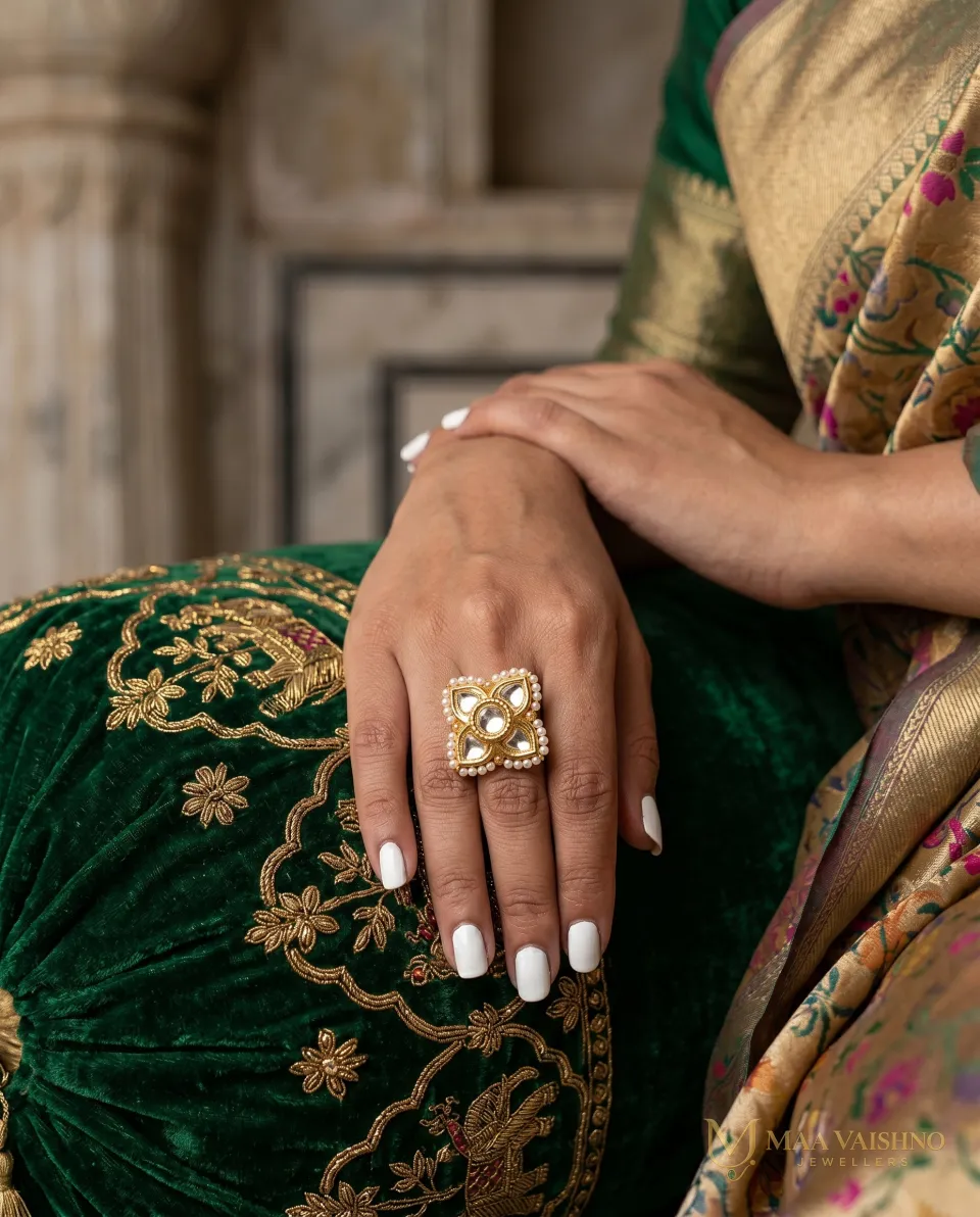 22kt Gold Polki Petal Ring — product photograph