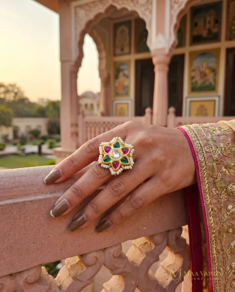 22kt Gold Polki Star Multi-Colour Ring — product photograph