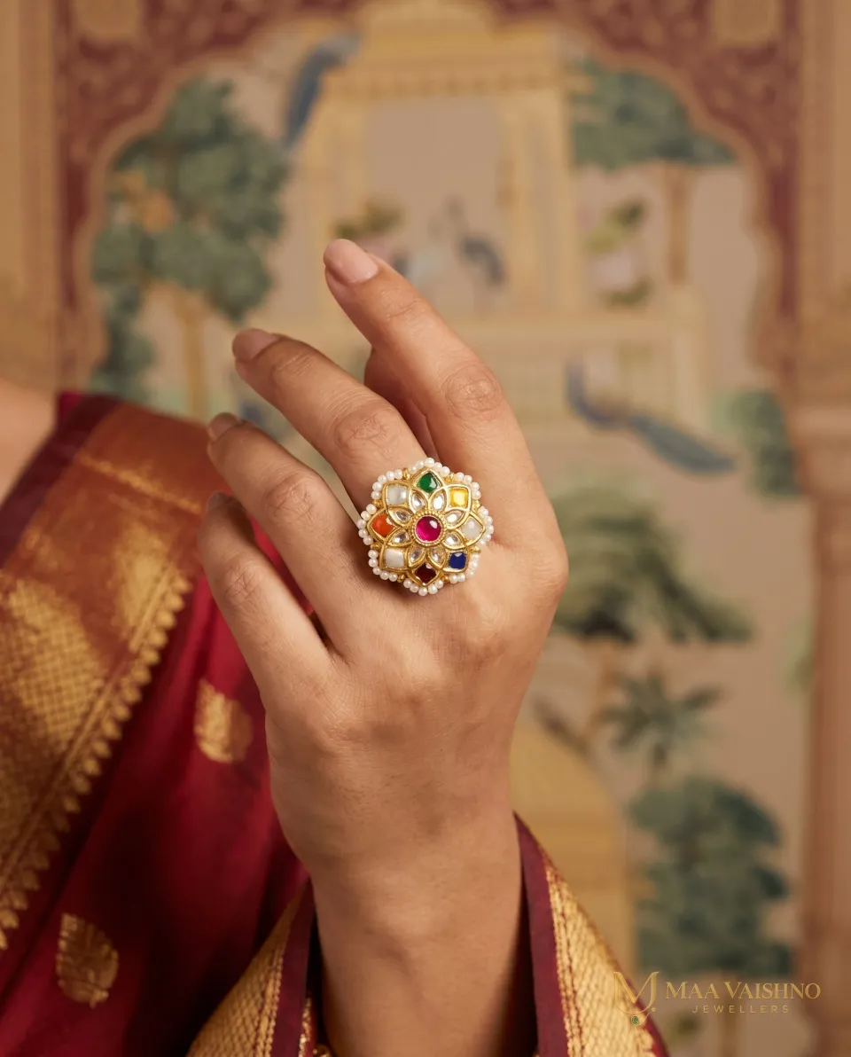 22kt Gold Polki Star Navratna Ring — product photograph