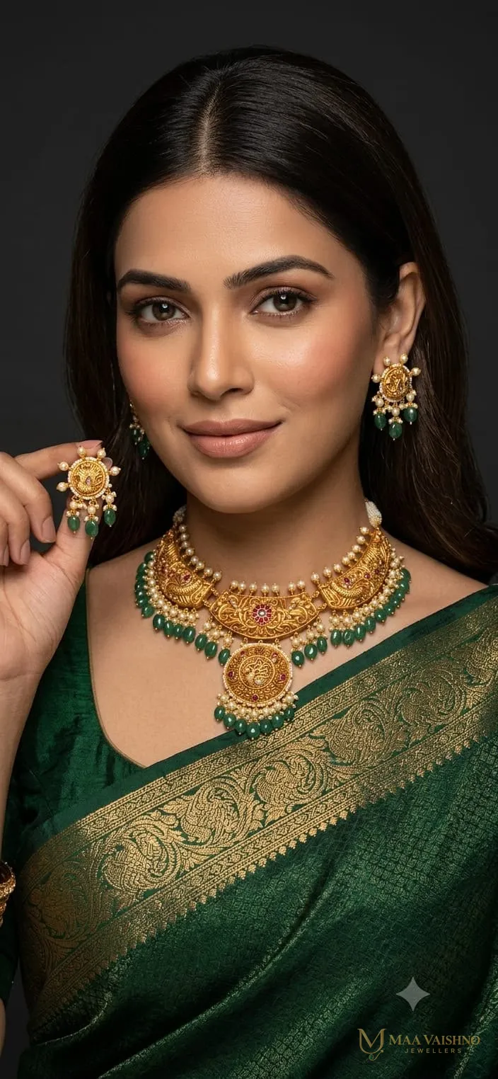 New Peacock Set — Thappa Necklace Set in gold sheet