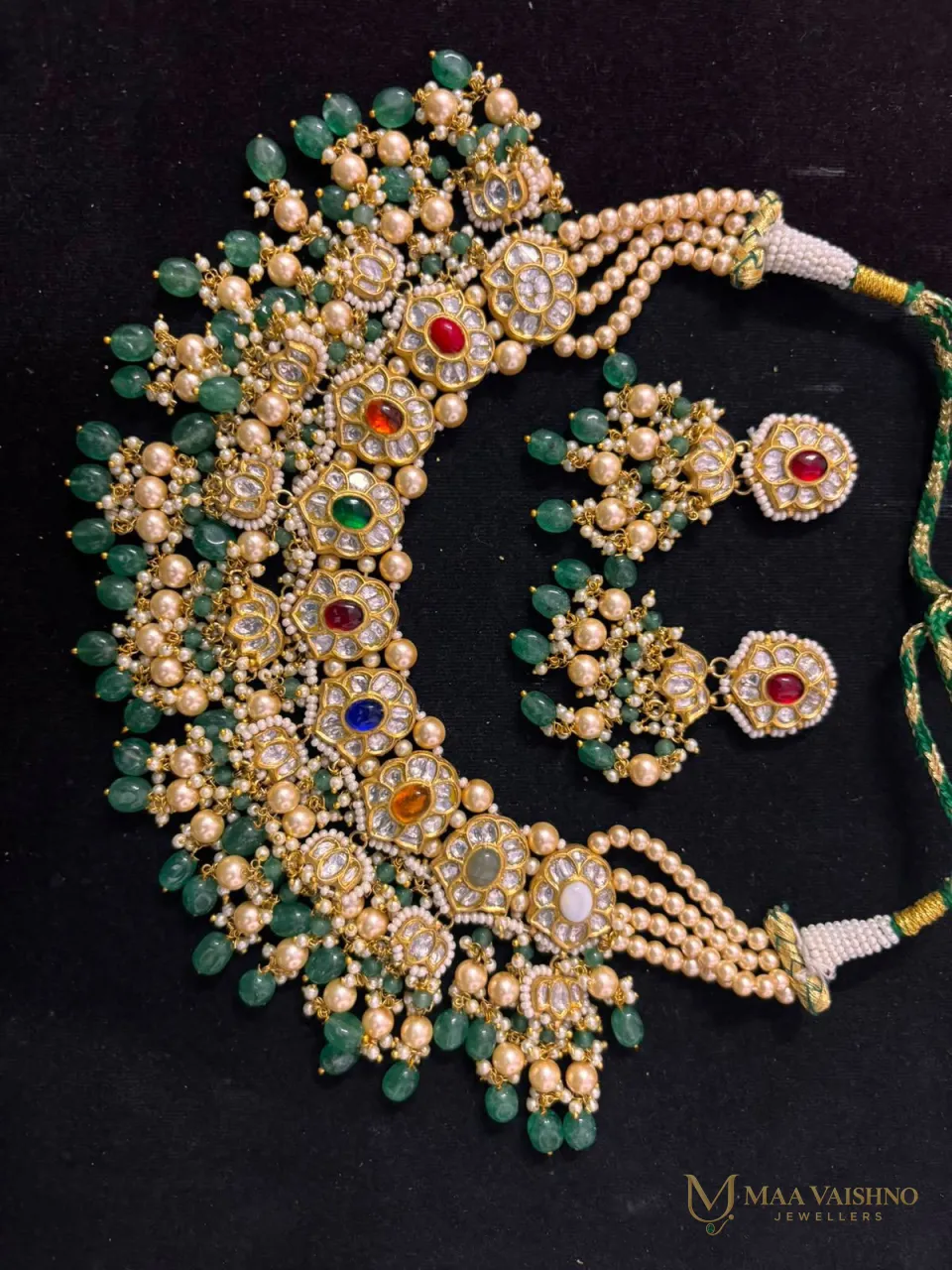 Navratan Jewellery Set — Thappa Necklace Set in gold sheet