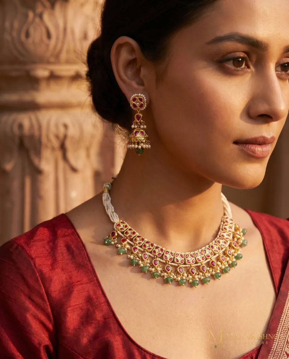 22kt Gold Polki Red Set Necklace — product photograph