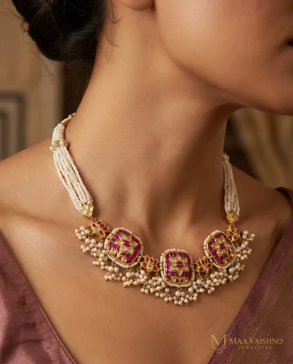 22kt Gold Polki Pink Lotus Set — product photograph