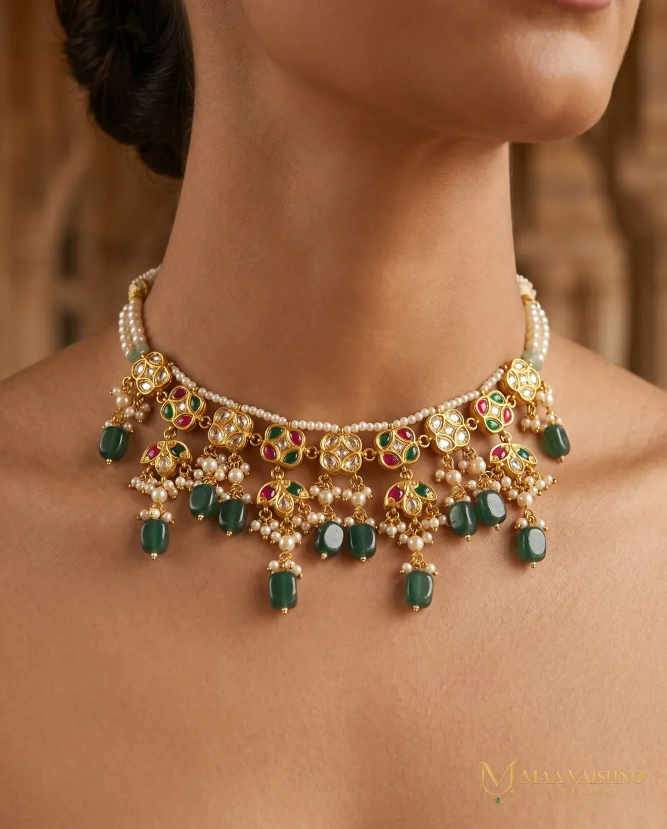 22kt Gold Polki Multi-Colour Necklace Set — product photograph