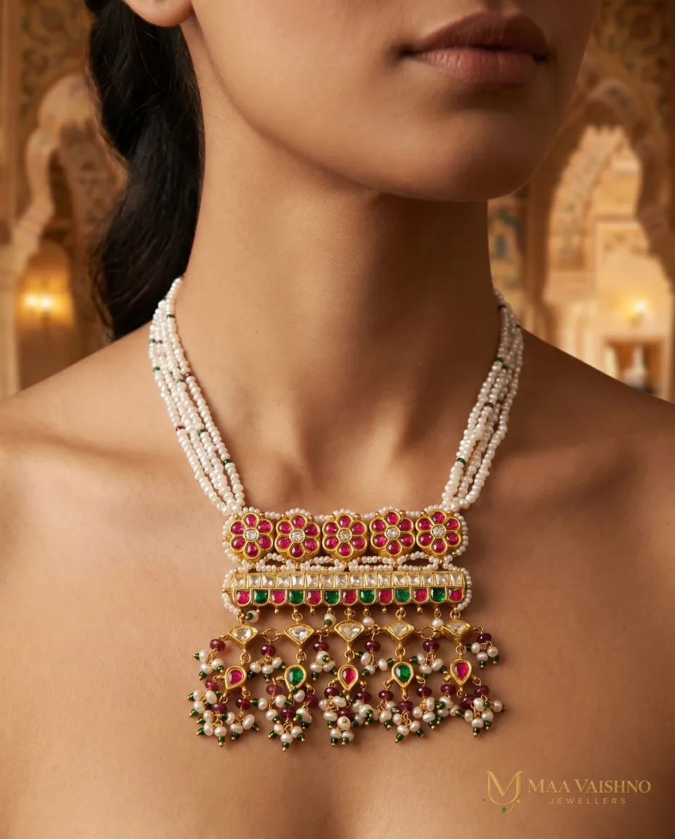 22kt Gold Polki Flower Drops Big Pendant — product photograph
