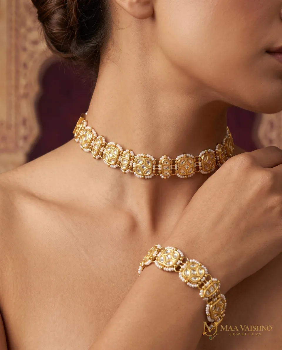 22kt Gold Polki Bracelet cum Choker — product photograph