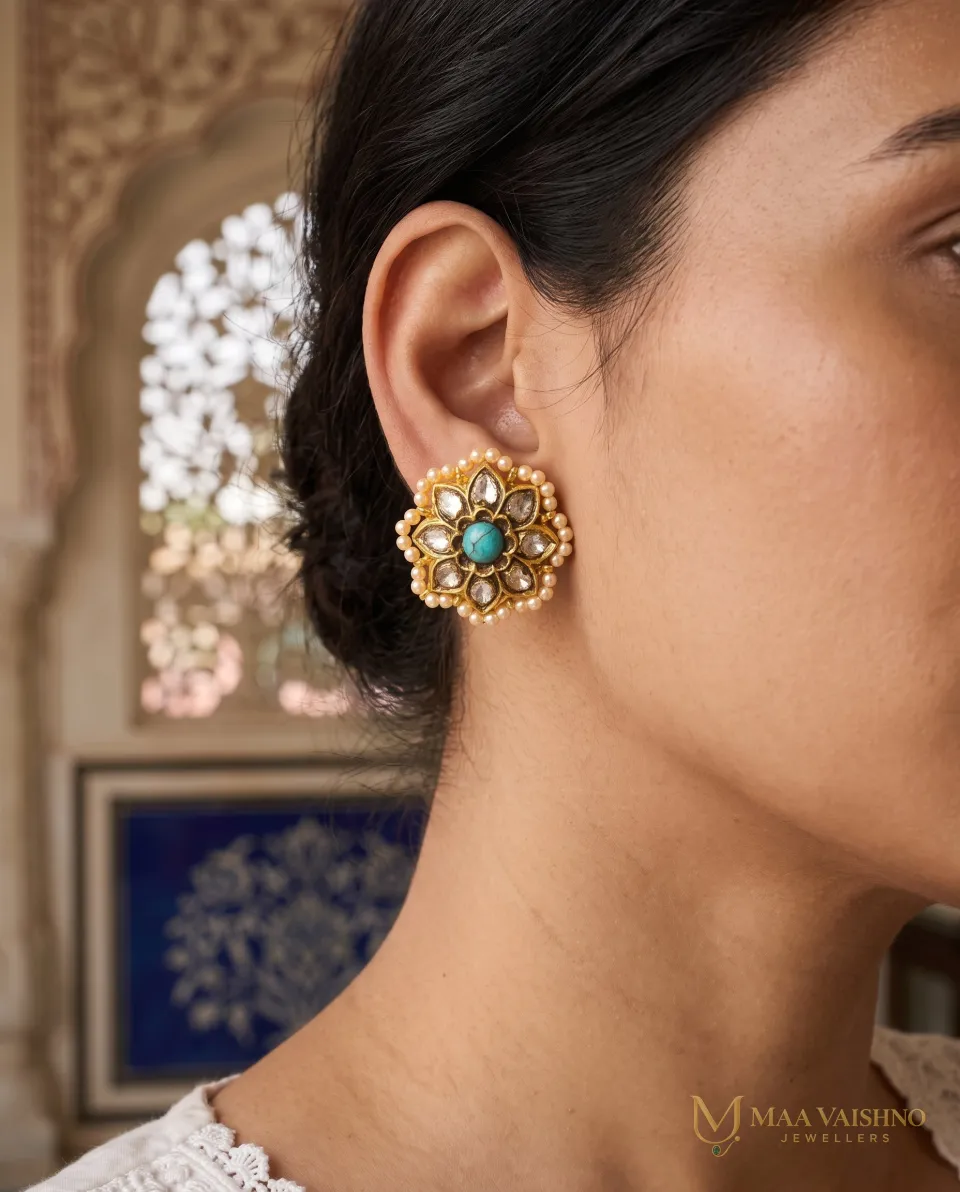 22kt Gold Polki Star Feroza Studs — product photograph
